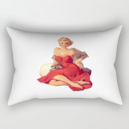 Sexy Blonde Pin Up With White Rose and Red Dress Vintage  Rectangular Pillow