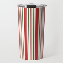 Red Green and White Candy Cane Stripes Thick and Thin Vertical Lines, Festive Christmas Travel Mug