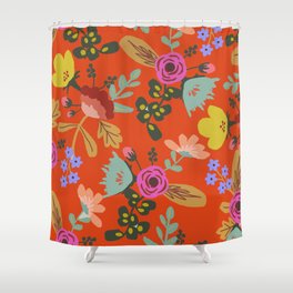 Funky Red Floral Shower Curtain