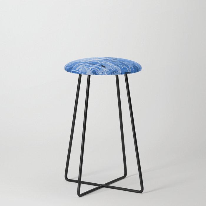 Modern Abstract Digital Paint Strokes in Cobalt Blue Counter Stool