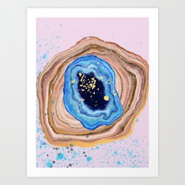 Turquoise Marble Agate With Blue And Gold Glitter  Art Print