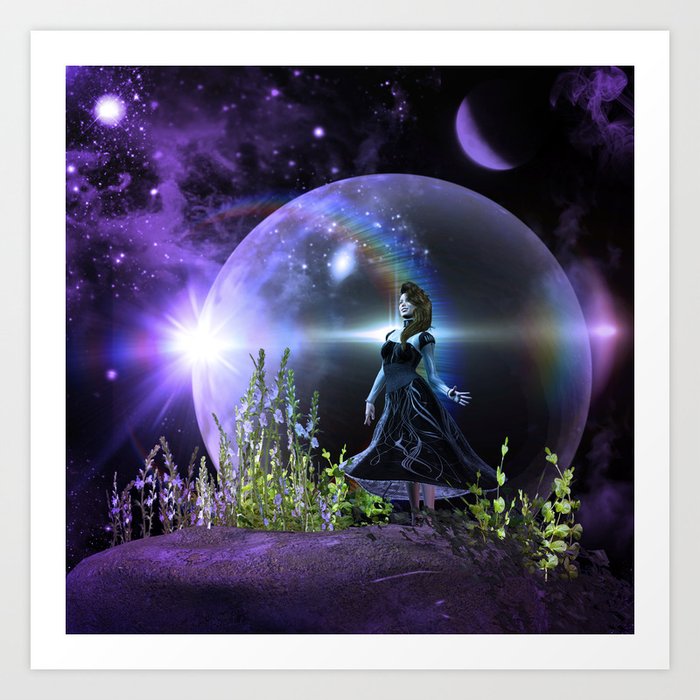 Dancing On A Mountain With A Universe As Background Art Print By Nicky2342 Society6