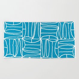 vote - block print word pattern blue and white Beach Towel