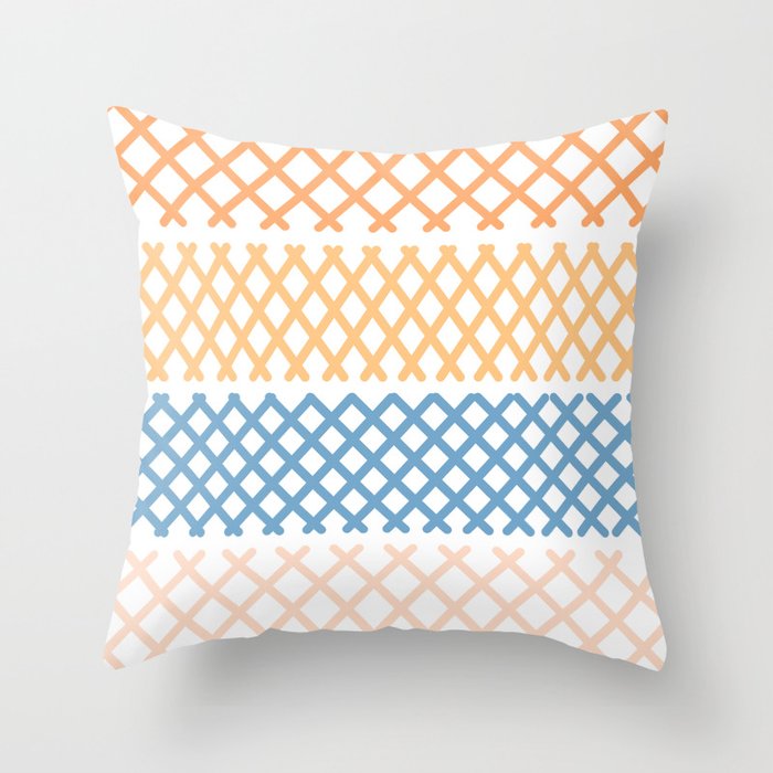 Orange, Blue and Peach Pastel Cross Hatch Pattern Throw Pillow