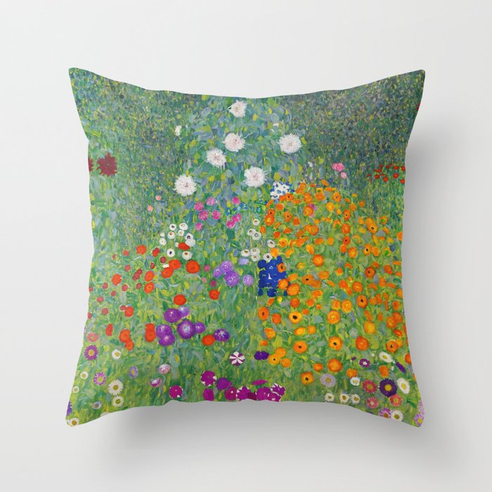 Gustav Klimt Flower Garden Floral Art Nouveau Throw Pillow