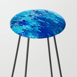 Drippy Blue Paint Abstract Counter Stool