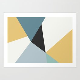 Broken Glass, blue & yellow, abstract graphic Art Print