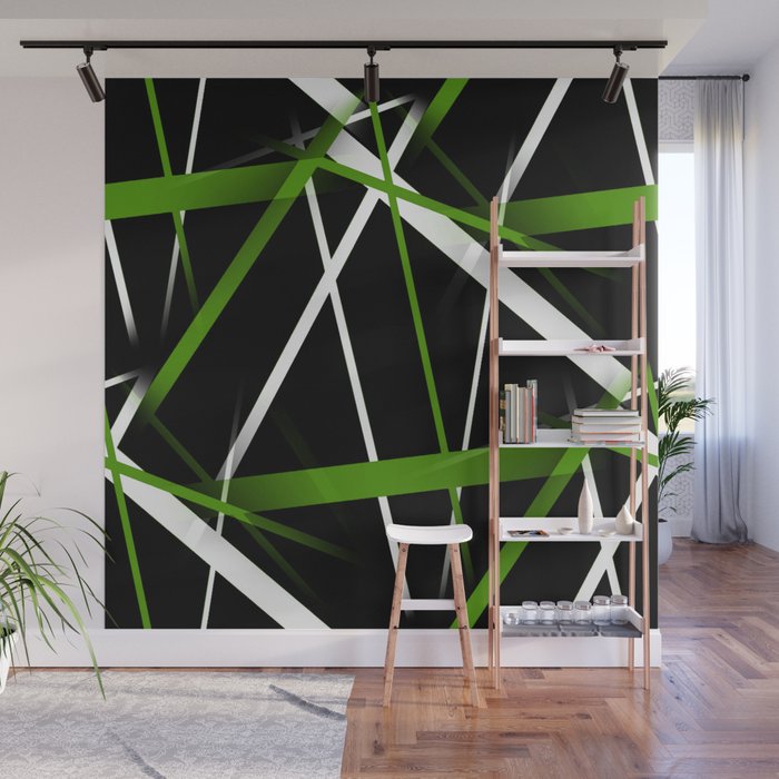 Seamless Grass Green And White Stripes On A Black Background Wall Mural