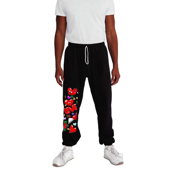 Valentine's Day Love Hearts Cute Doodles Sweatpants