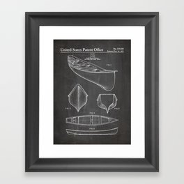 Canoe Patent - Kayak Art - Black Chalkboard Framed Art Print