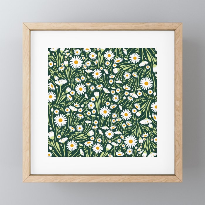 White Daisy Pattern Framed Mini Art Print