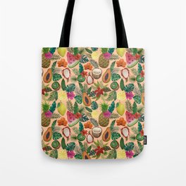 Tropical Fruit and Flower Pattern Tote Bag