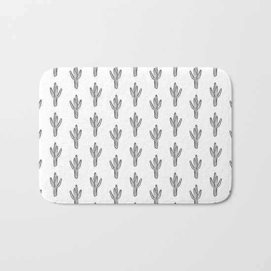 Cactus minimal modern black and white art decor painting trendy hipster southwest desert gifts Bath Mat