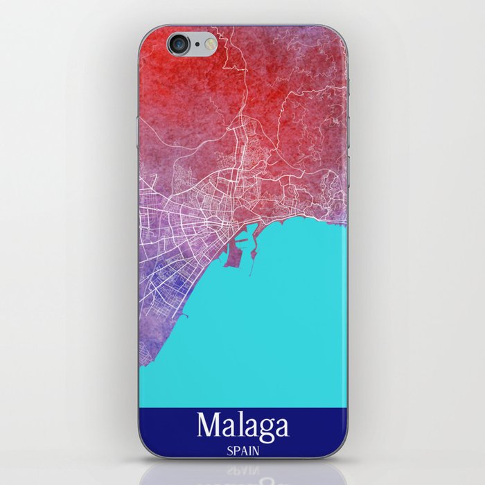Malaga city map in watercolor iPhone Skin