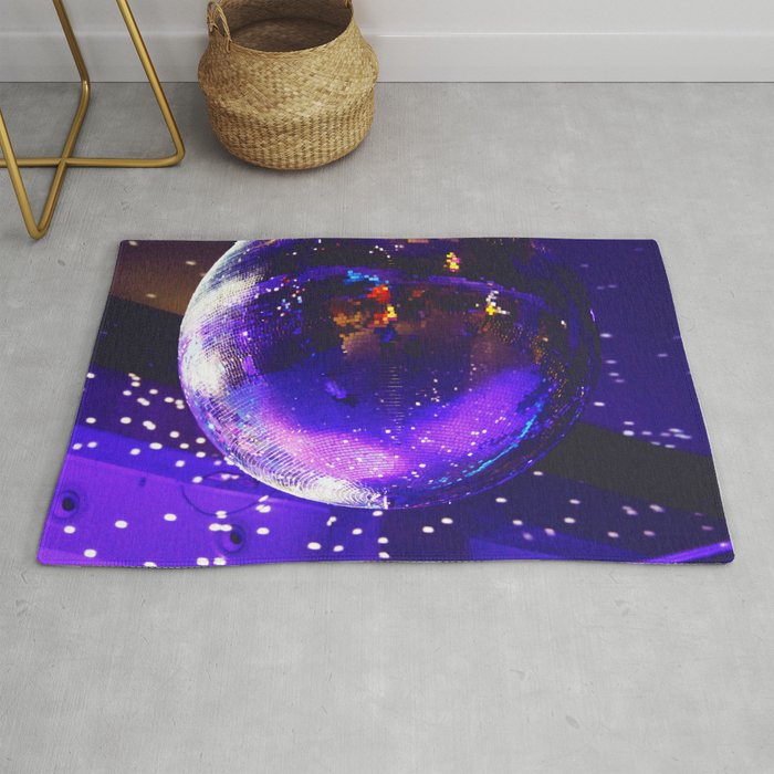 In the round; disco ball 1970's era dance club color photograph / photography for home and wall decor Rug