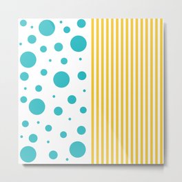 Spots and Stripes - Turquoise and Yellow Metal Print