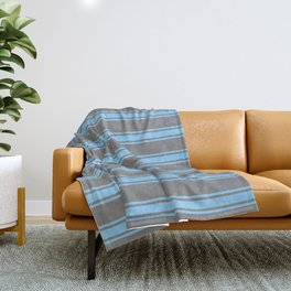 [ Thumbnail: Grey and Light Sky Blue Colored Lines Pattern Throw Blanket ]