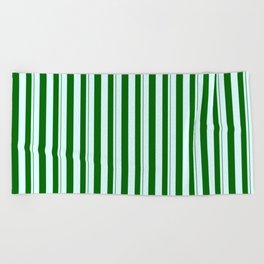 [ Thumbnail: Light Cyan & Dark Green Colored Lined Pattern Beach Towel ]