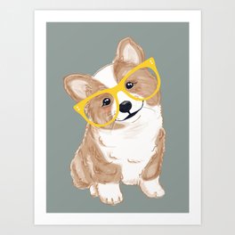 corgi with yellow glasses Art Print | Corgi, Acrylic, Animal, Petlovers, Decoration, Cute, Gray, Glasses, Drawing, Dog 