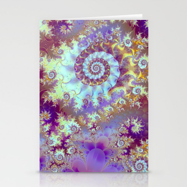 Purple Fractal Sea Horse, Abstract Ocean Waves Swirls Stationery Cards