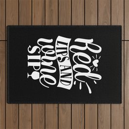Red Lips And Wine Sip Outdoor Rug