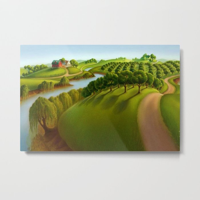 Classical Masterpiece 'the Plains' By Grant Wood Metal Art Print by Jeanpaul Ferro - LARGE