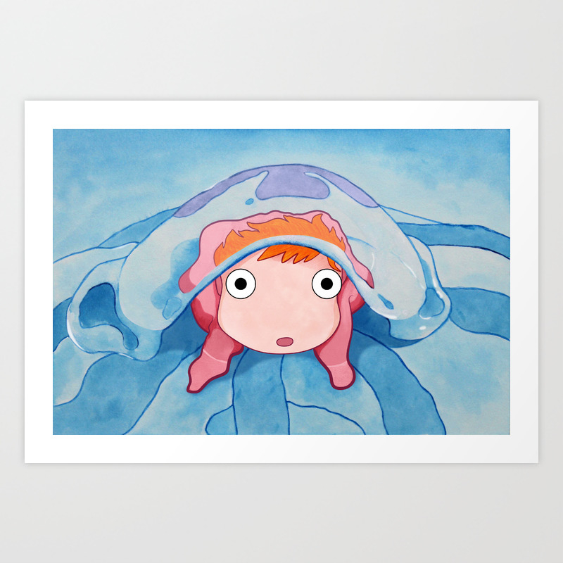 Ponyo On A Jellyfish Art Print By Dksartdesign Society6