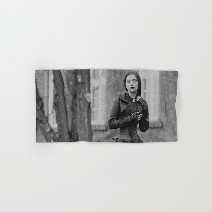 The Girl and the Big Bad Wolf black and white photograph Hand & Bath Towel