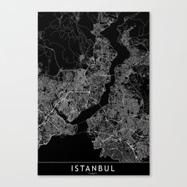 Istanbul Black Map Canvas Print