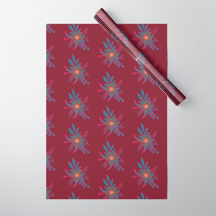 Red Burgundy Flower Clusters Wrapping Paper