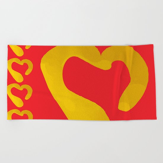 Gold Hearts on Red Beach Towel