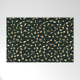 Teal and Gold Leopard Print Pattern 03 Welcome Mat