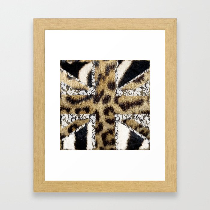 Wild | Hipster leopard Print Zebra UK Union Jack Flag  Framed Art Print