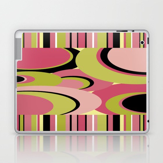 Contemporary Circles and Stripes Pattern in Hot Pink Neon Green and Black Laptop & iPad Skin