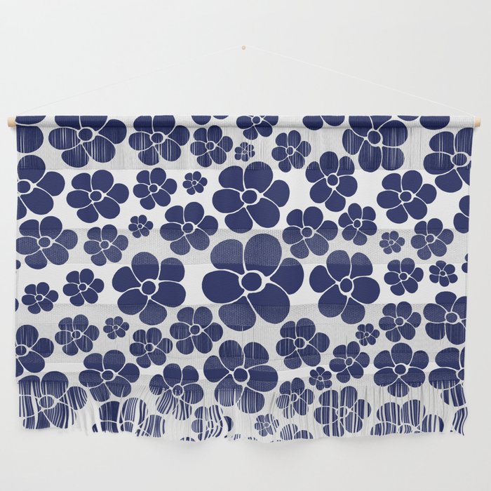 Flower Pattern - Blue and White Wall Hanging