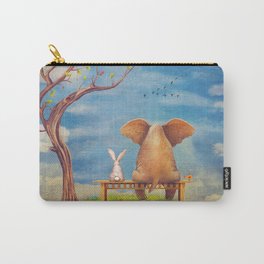 Elephant and rabbit sit on a bench on the glade Carry-All Pouch