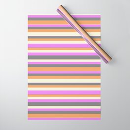 [ Thumbnail: Violet, Gray, Brown, and Beige Colored Lined/Striped Pattern Wrapping Paper ]