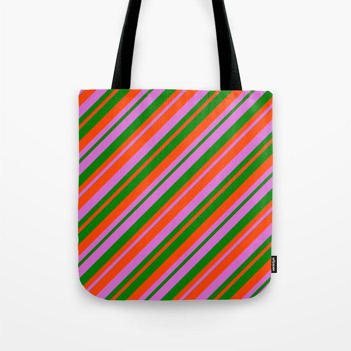 Orchid, Green & Red Colored Stripes/Lines Pattern Tote Bag