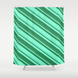 [ Thumbnail: Sea Green and Aquamarine Colored Striped/Lined Pattern Shower Curtain ]