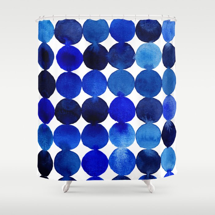 Blue Circles in Watercolor Shower Curtain