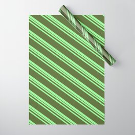 [ Thumbnail: Green and Dark Olive Green Colored Striped Pattern Wrapping Paper ]
