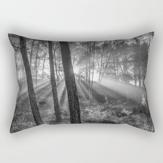 "Sunrise through the foggy forest". Forest dreams. Mono Rectangular Pillow