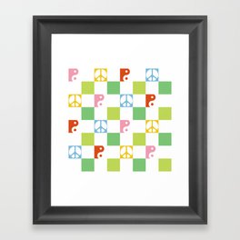 Checkered Peace Symbol & Yin Yang Pattern \\ Funky Multicolor Framed Art Print