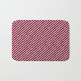 [ Thumbnail: Coral & Dark Slate Blue Colored Striped/Lined Pattern Bath Mat ]