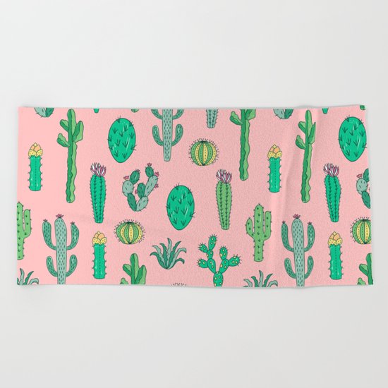 Cactus Pattern Pink Beach Towel
