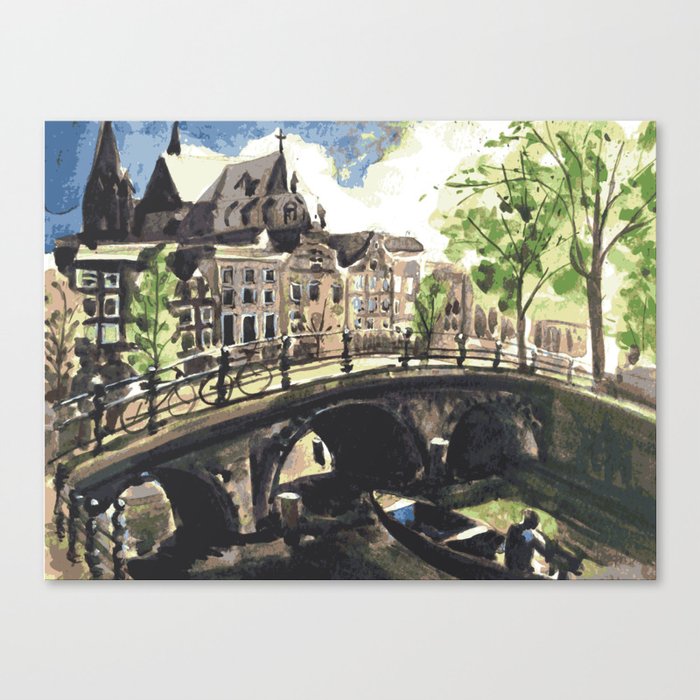 Canal Bridge in Amsterdam Netherlands Canvas Print