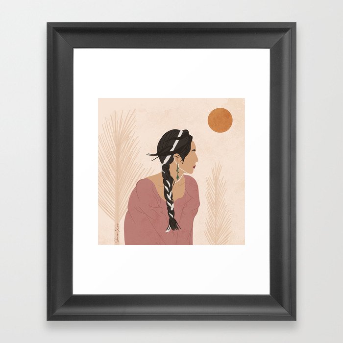 pink dress boho girl with scarf braided in hair Framed Art Print