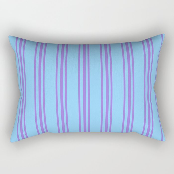 Purple & Light Sky Blue Colored Pattern of Stripes Rectangular Pillow