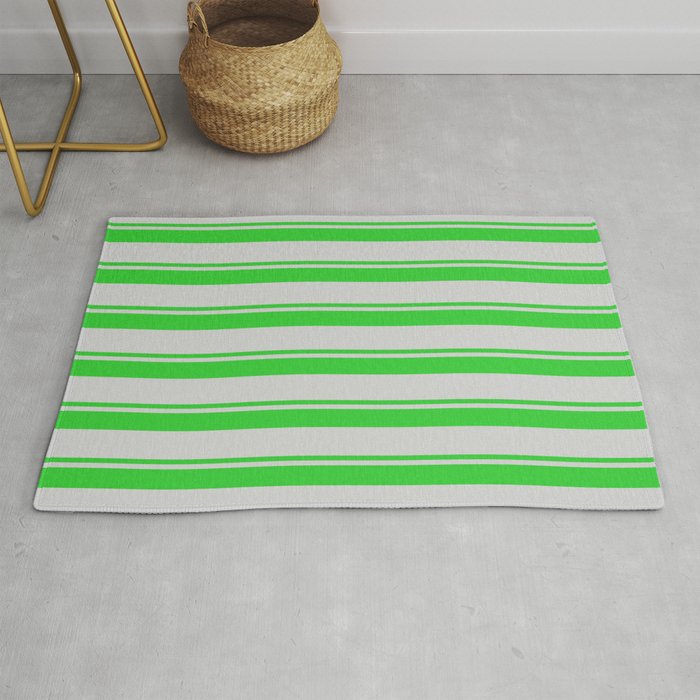Lime Green & Light Grey Colored Striped Pattern Rug