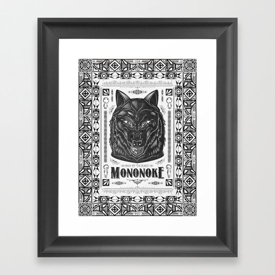 Mononoke Hime Wolf Pride Letterpress Line Work Framed Art Print
